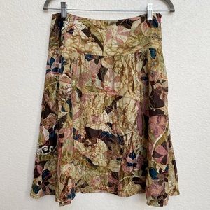 Chico’s Earth Tone Silk Embroidered Skirt